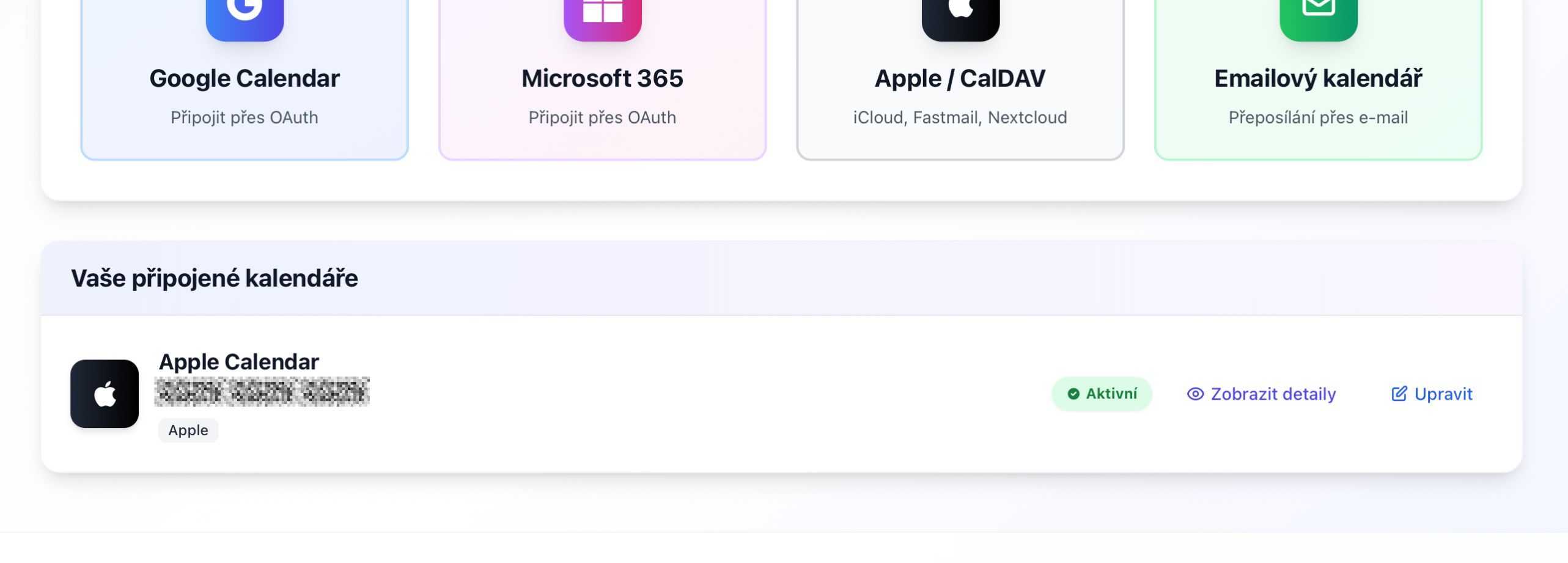 Uspesne pripojeny iCloud kalendar