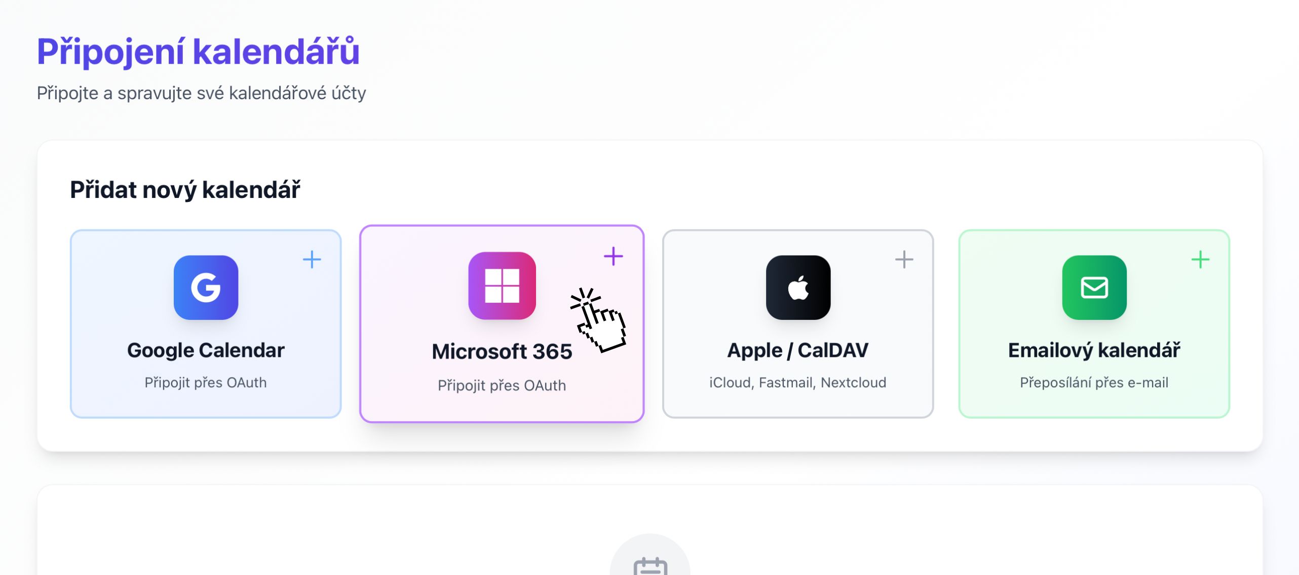 Tlacidlo Microsoft 365 na stranke Pripojenia kalendarov