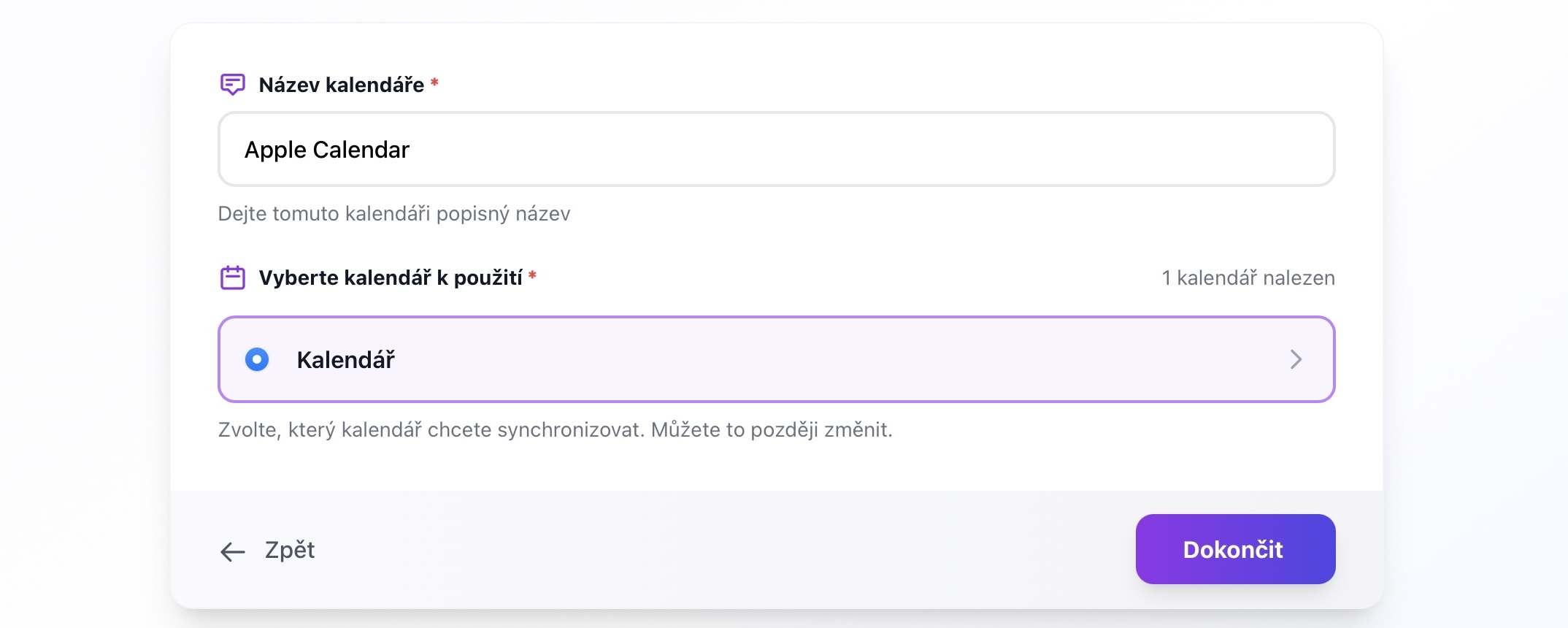 Calendar selection with iCloud calendars